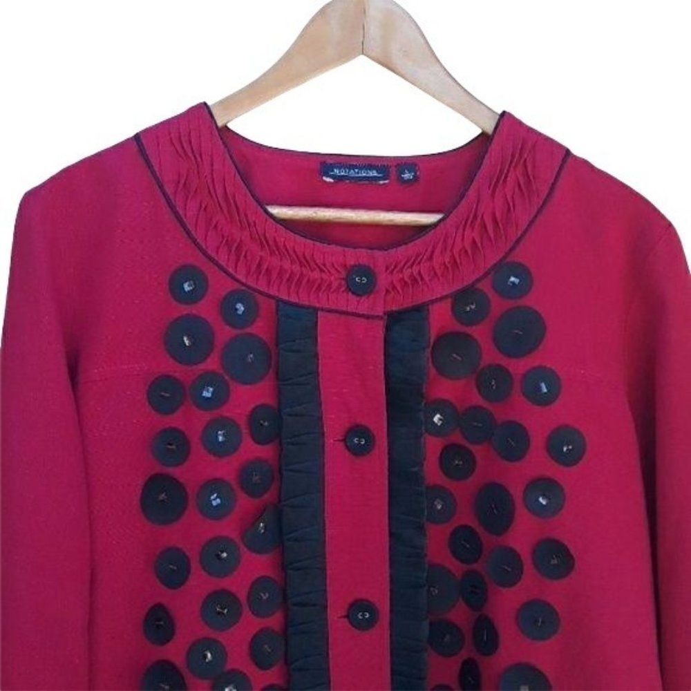 90's Notations Cotton Whimsical Art To Wear 3D Polka Dot Ladybug Blazer Red Sz L